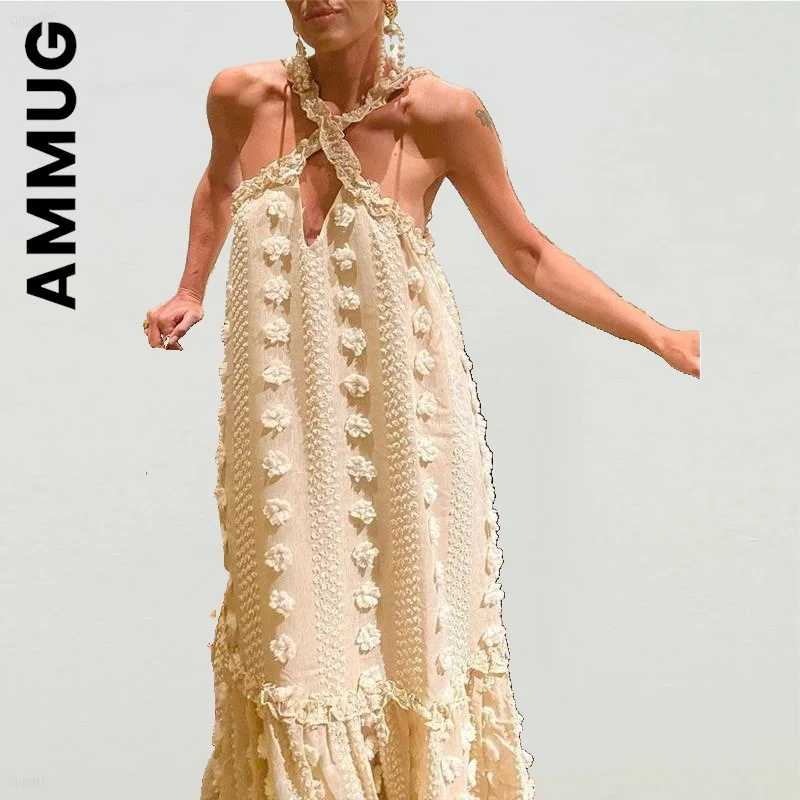 

Женское платье-макси без рукавов, с лямкой на шее