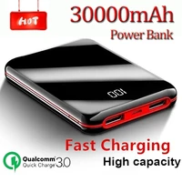 30000mah mini two way fast charging power bank portable digital display mirror design external battery for huawei lphone xiaomi