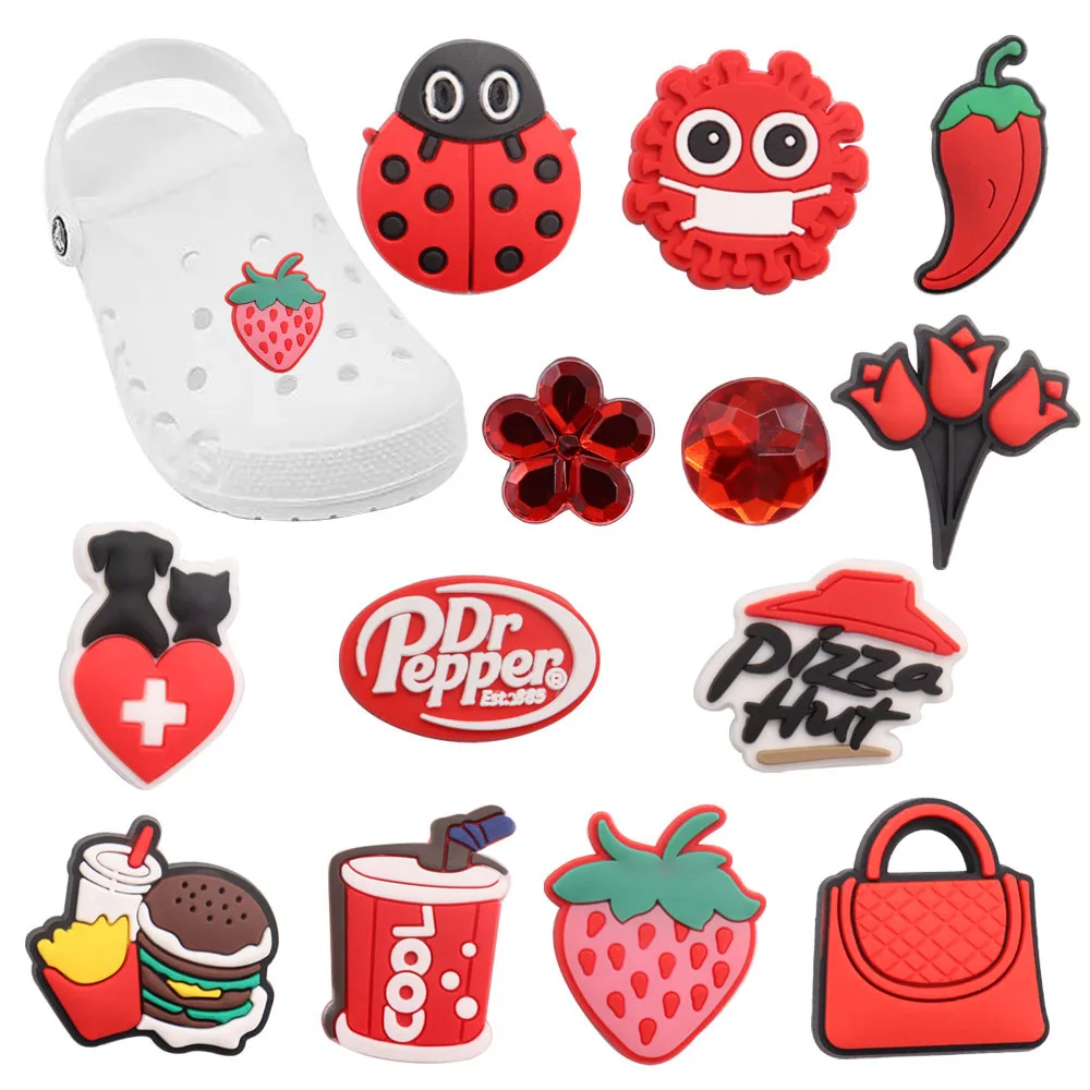 

1-12PCS Hamburger Rose Strawberry Burger Drink Shoes Charms Accessories Buckle Clog Sandals Decorations DIY Wristbands Croc Jibz