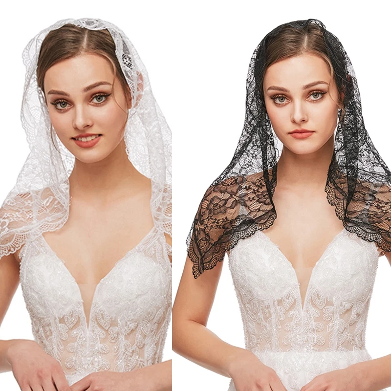 

White/Black Muslim Wedding Veil 1 Tier Ribbon Edge Center Cascade Bridal Veil for Women Bachelorette Party Church