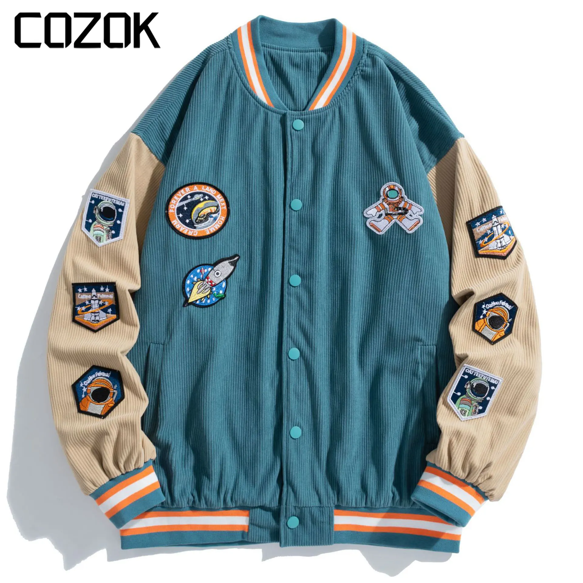 

Japanese Corduroy Mens Varsity Jacket Spring Fashion Astronaut Rmbroidery Casual Patchwork Loose Unisex Sport Bomber Jackets