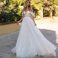 elegant sweetheart cap sleeves wedding dress lace appliques sexy a line bride gown blingbling tulle backless vestidos de novia