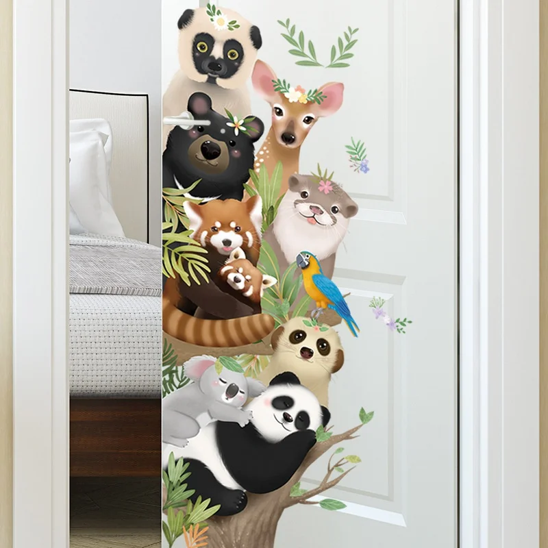 

New Cartoon Animals Wall Stickers for Bedroom Kids Room Door Wall Decals