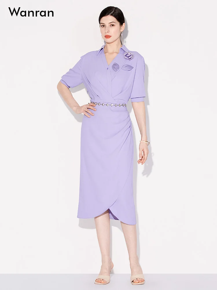 

Женское платье-рубашка с V-образным вырезом и коротким рукавом