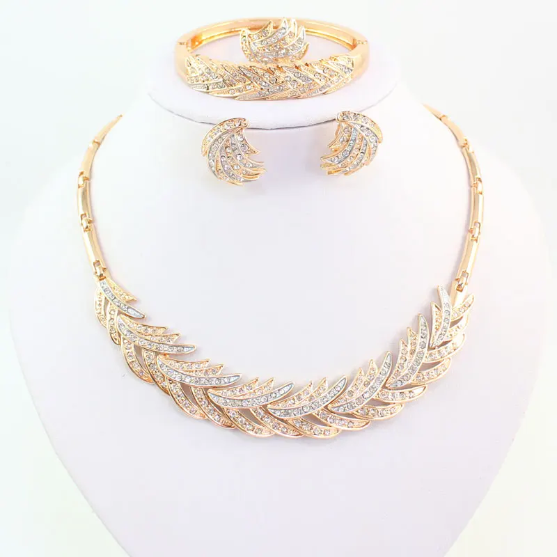 Африканские бусы Ювелирные наборы для женщин свадебные золотые цвета кристалл