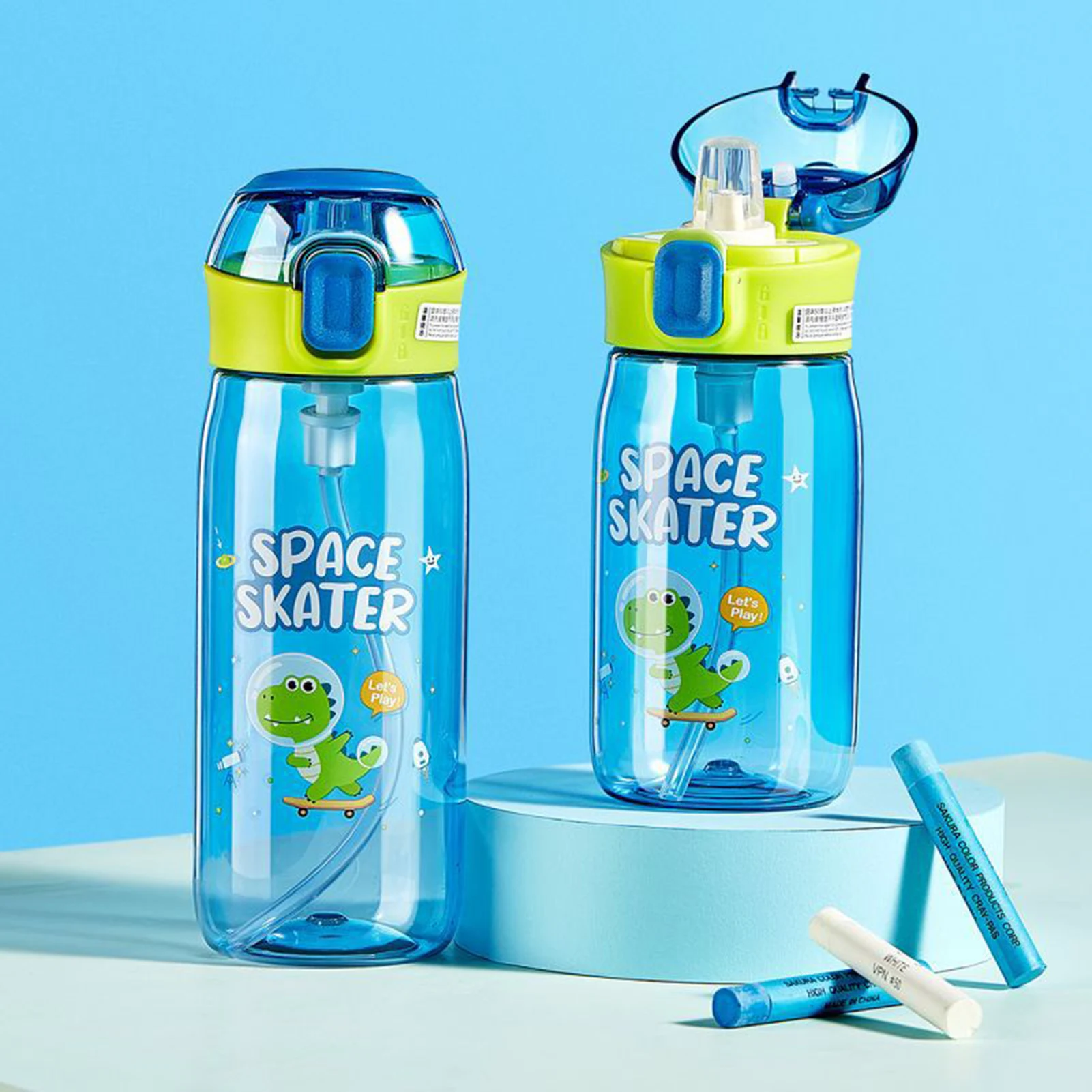 New Transparent Water Bottle for Kids 480/630ml One Button O