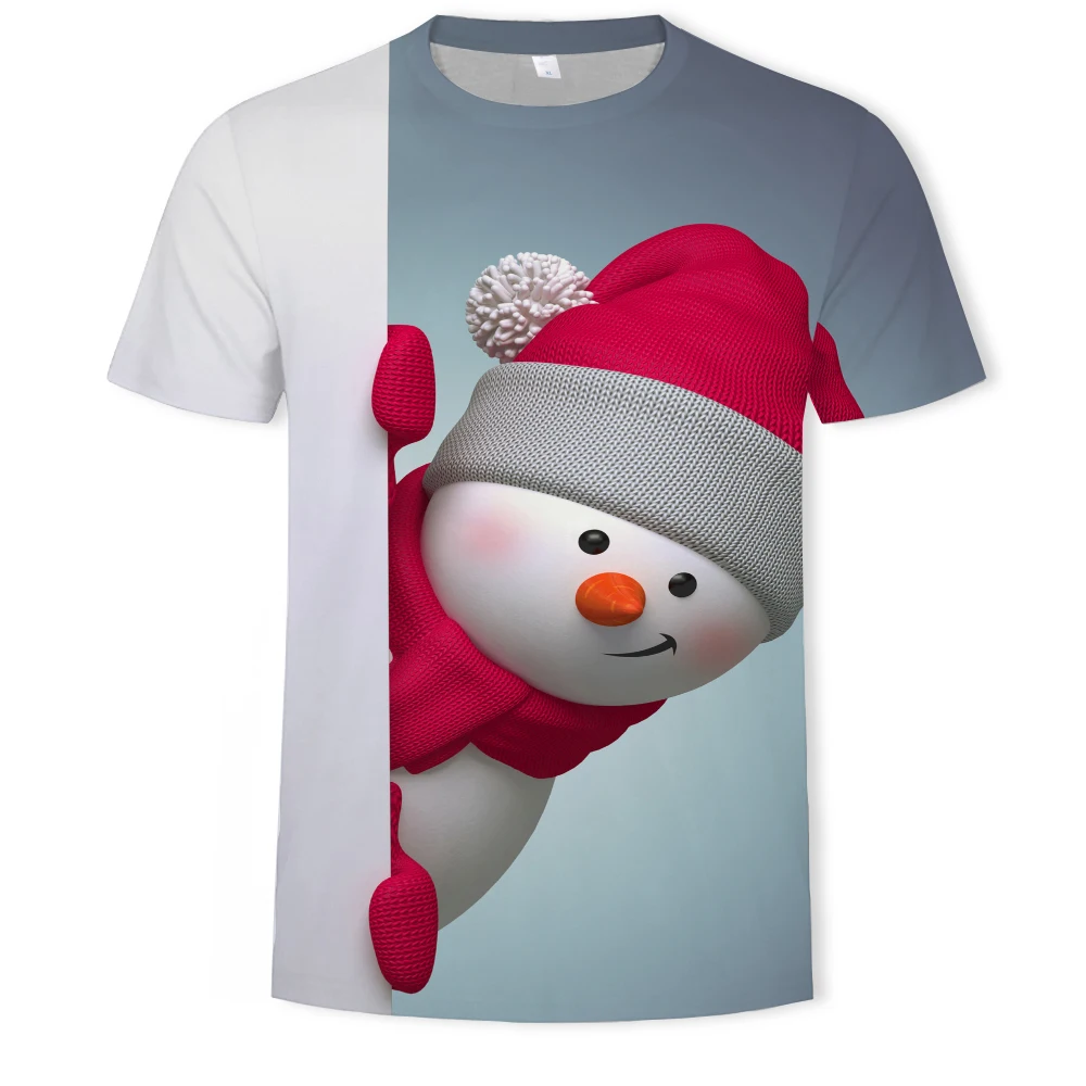 

Fashion Casual Holiday Party 3D Christmas Snowman Printed Pattern Family Clothing Short-sleeved Men's and Women's T-shirt Tops