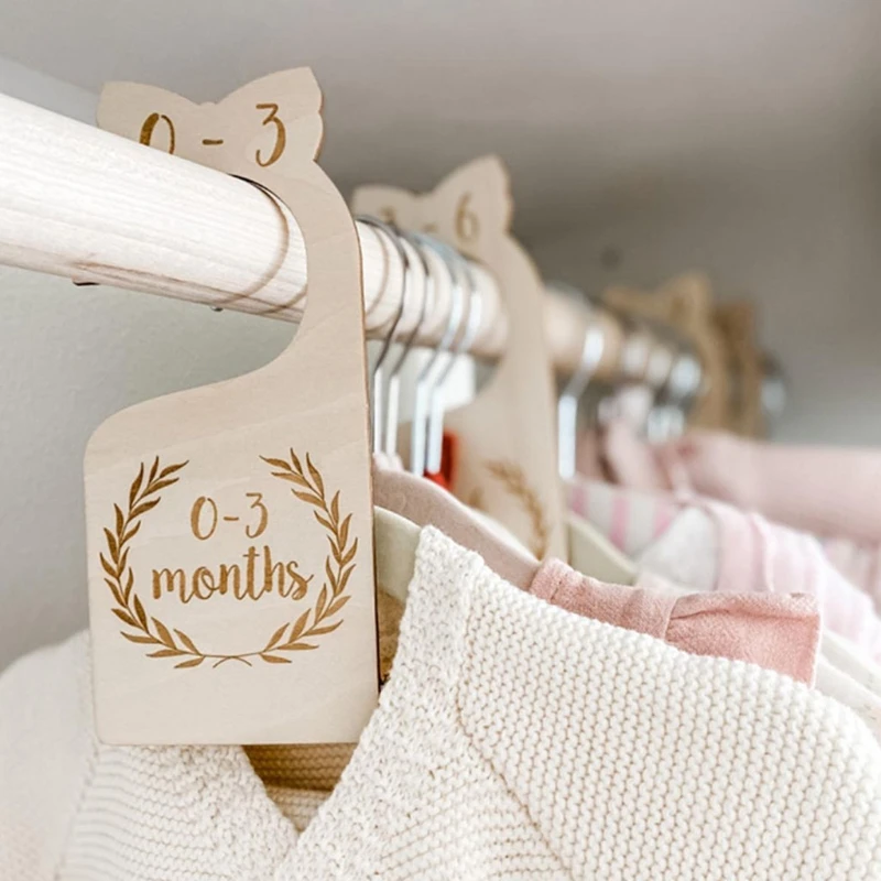 

7Pc/Set Newborn 24 Months Baby Closet Dividers Wood Nursery Clothes Organizers Infant Wardrobe Divider Label Assortment Hangers