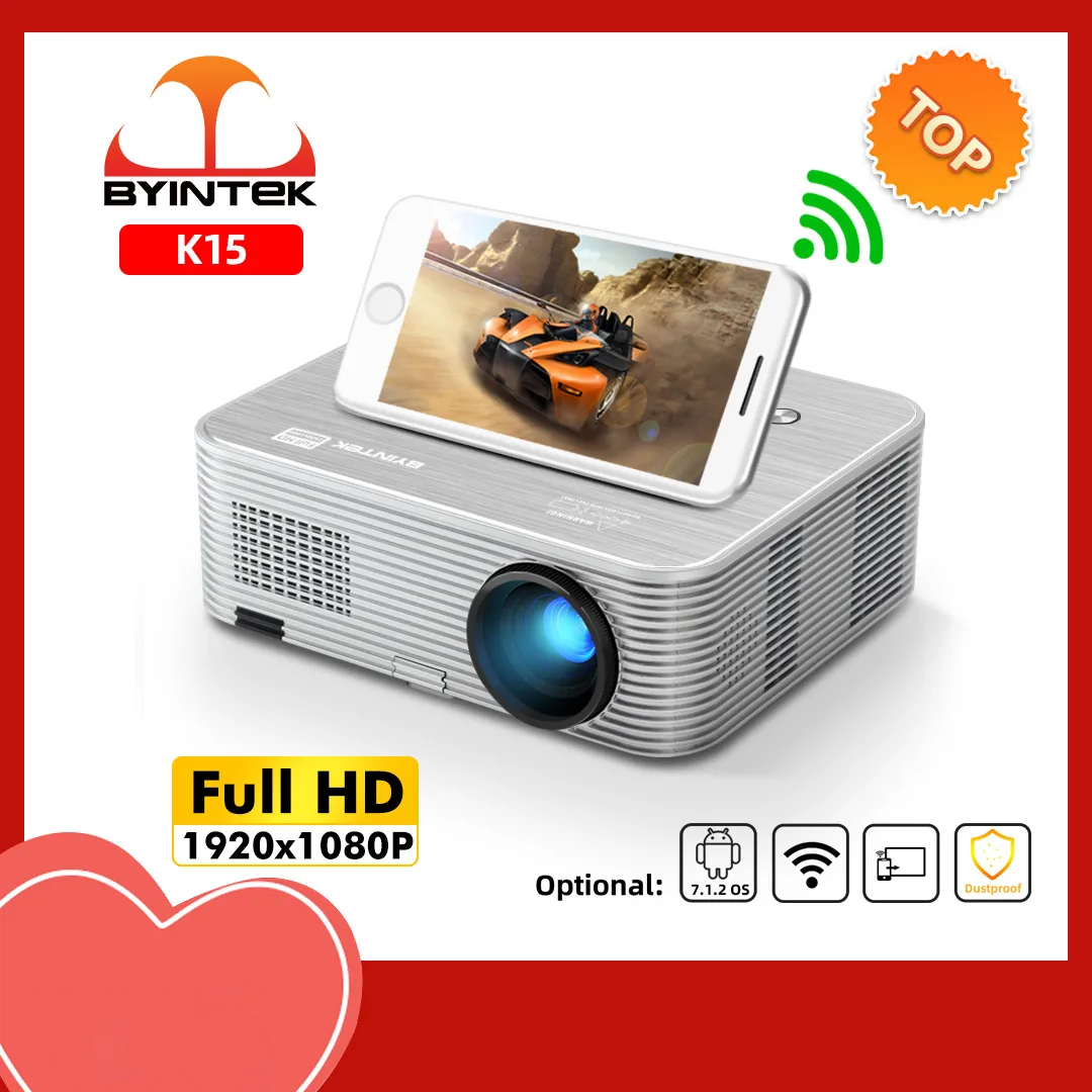 

BYINTEK K15 Projector Full HD 1080P Smart Android Wifi Home Theater LED LCD Projectors 2GB + 16GB for 3D 4K Video Smartphone