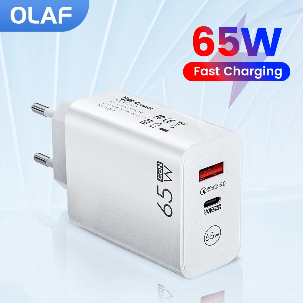 

Olaf 65W GaN USB C Charger PD Fast Changing For iPhone 14 Huawei Xiaomi Samsung QC 3.0 USB Type C Charger Mobile Phone Adapter