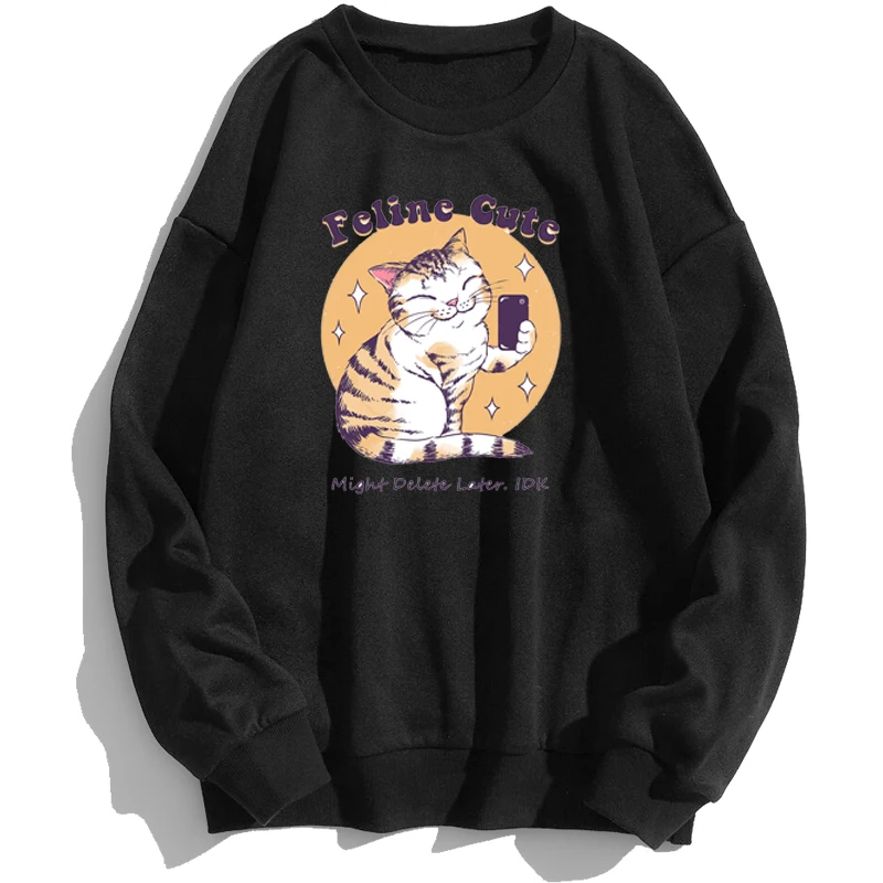 

Feline Cute Cat Cute Kawaii Lovely Sweatshirts Unisex Sweatshirt Pullover Hoodie Streetwear Men Trapstar Crewneck Autumn Jumper