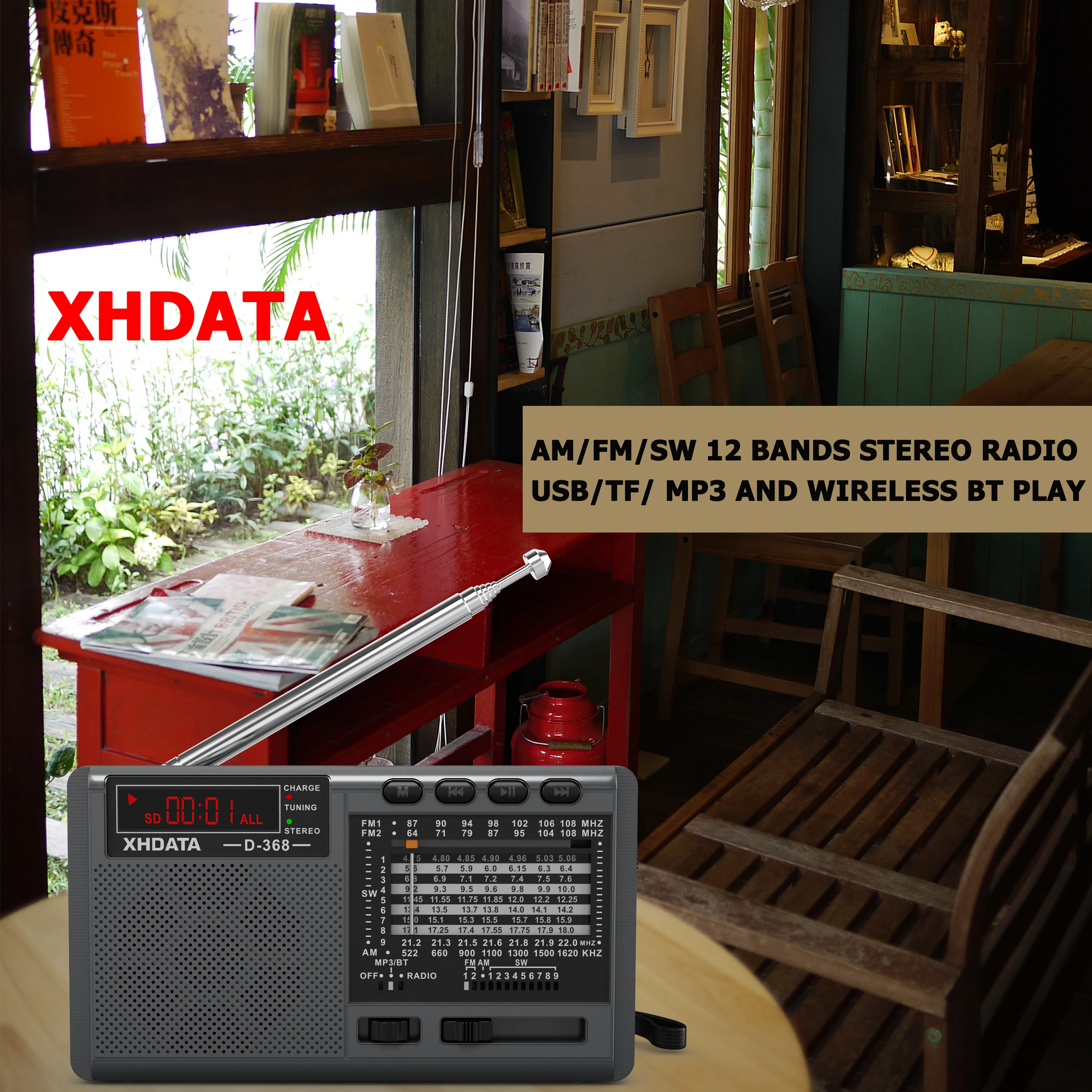 XHDATA D-368 fm-радио BT портативный AM FM SW 12 диапазонов стерео радио приемник