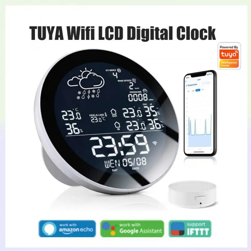 Умные настольные часы Tuya Цифровая метеостанция с Wi-Fi термометром гигрометром