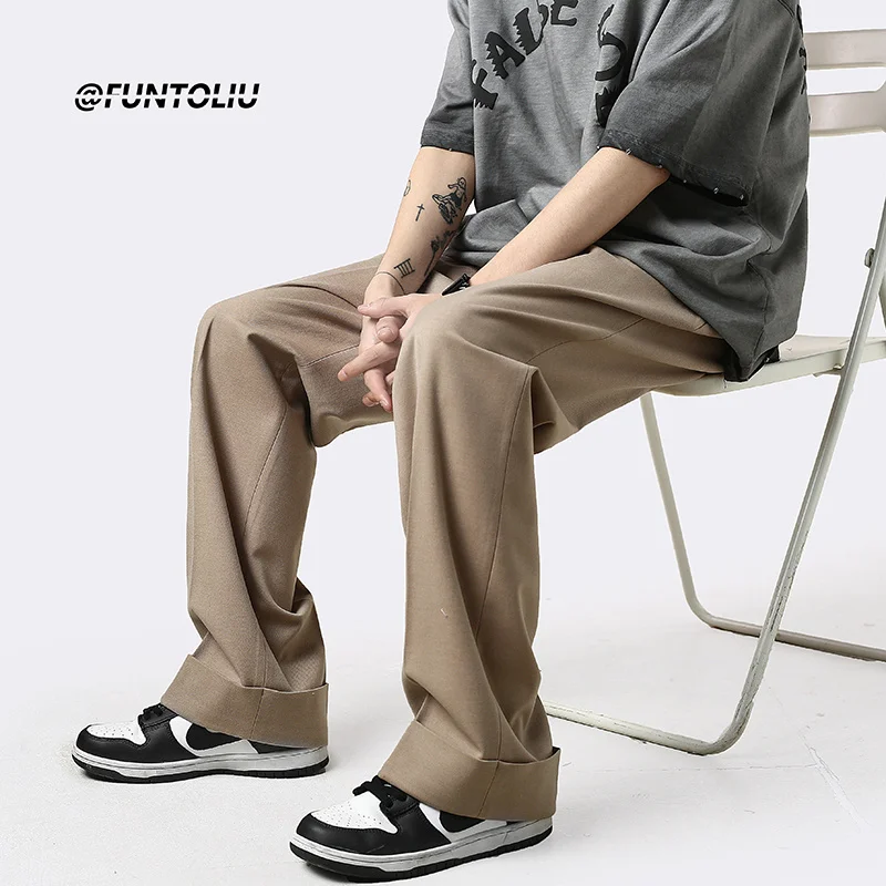 

Brown/Khaki/Black Suit Pants Men Fashion Society Mens Dress Pants Korean Loose Straight Pants Mens Office Formal Trousers M-2XL