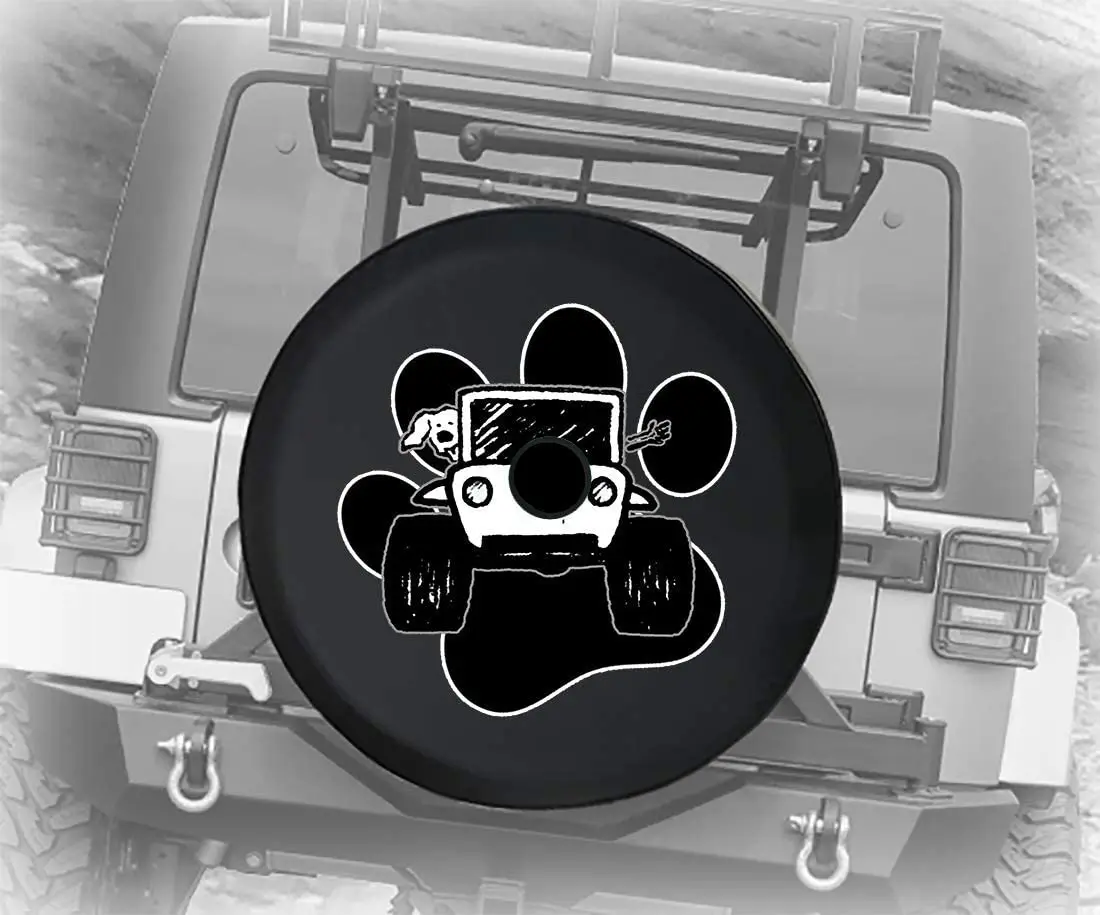 

Driving with Dog 4x4 Off Road Vehicle & Paw Print Rough Terrain Adventure Animal Lover JL Spare Tire Cover with Backup Camera Ho