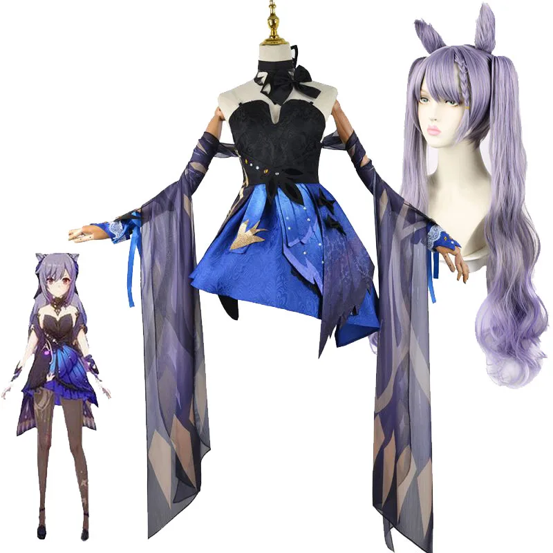 

Genshin Impact Keqing Cosplay Dresses Kequeen Game Costume Keqing Wig Headgear Cosplayer Women Sexy Dress Suits Halloween Party