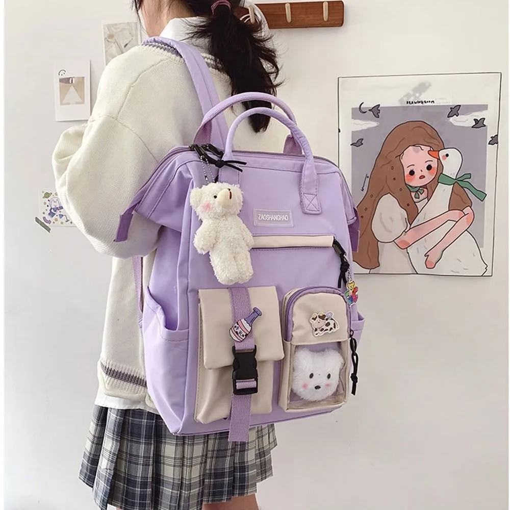 

Pockets Large Capacity Candy Color Bear Nylon Women Laptop Backpacks Students School Bags Girls Shoulder Bags Cartoon