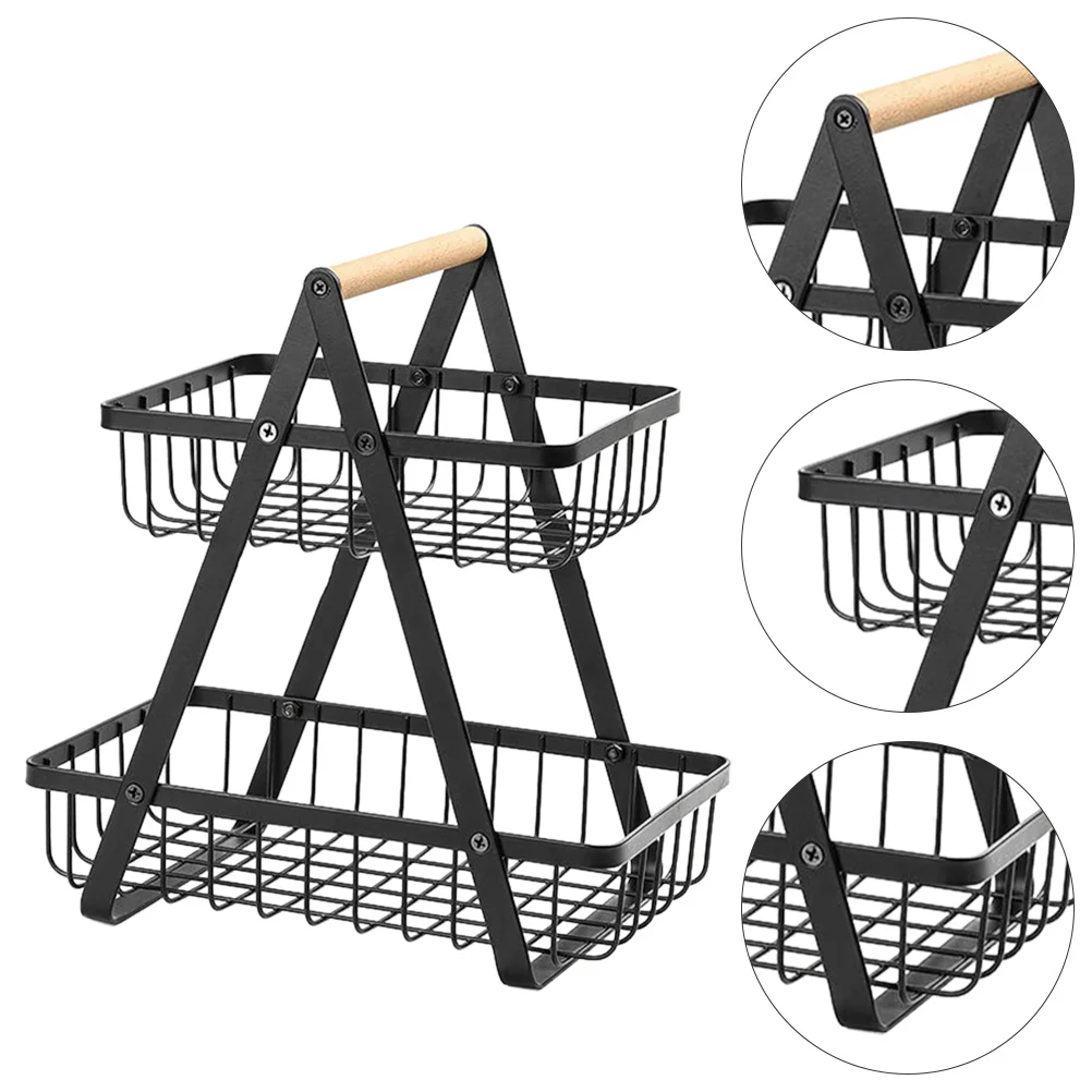 

1Pc Double-layer Fruit Basket Foldable Drain Vegetable Organizer (Black)
