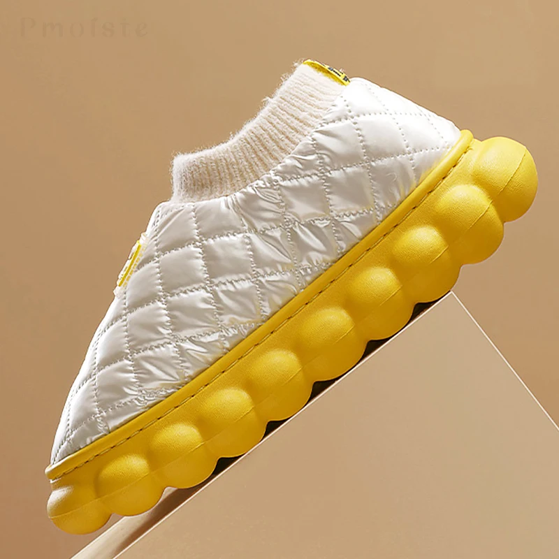 Women Home Slippers Soft Down Cloth Gingham Female Platform Slippers for House Warm Plush Waterproof Indoor Slippers Women