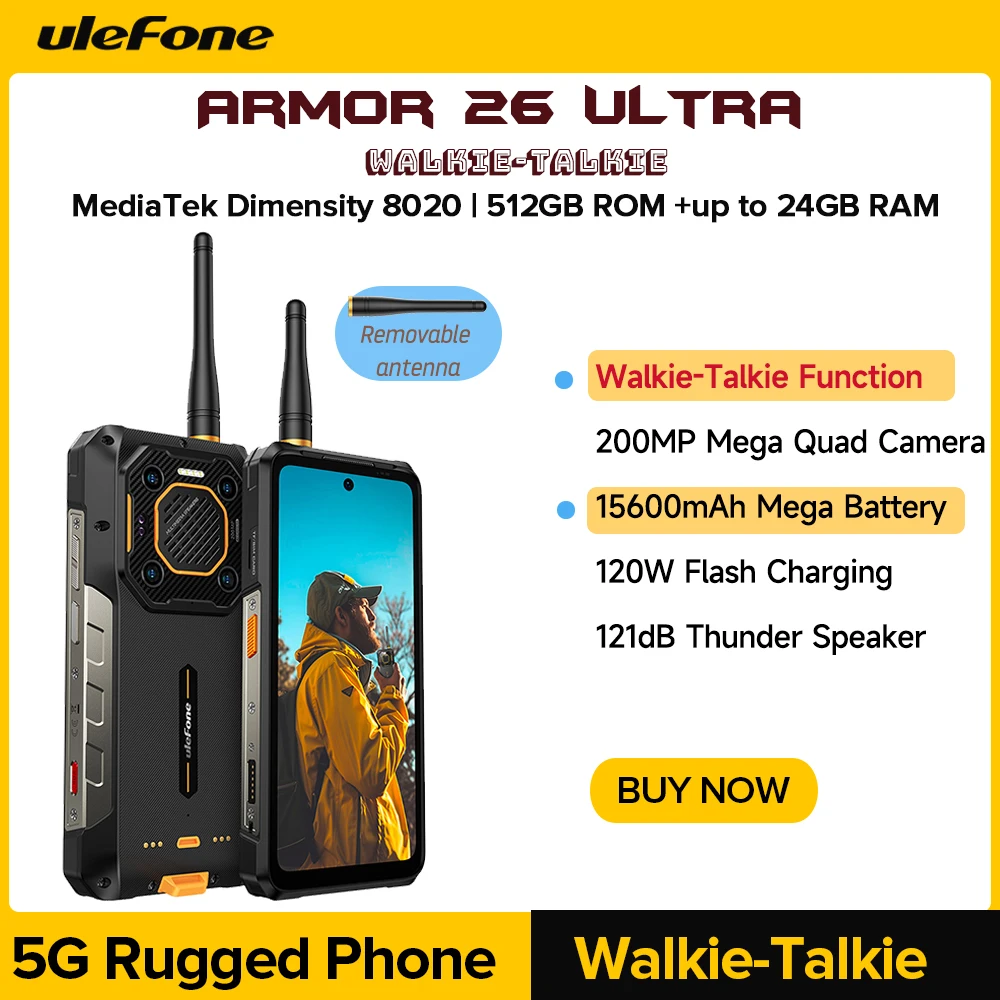 Фото Прочный водонепроницаемый смартфон Ulefone Armor 26 Ultra Walkie Talkie 5G, 120 Вт, 15600 мАч, 200 МП, NFC RAM, до 24 ГБ + ПЗУ, 512 ГБ №1