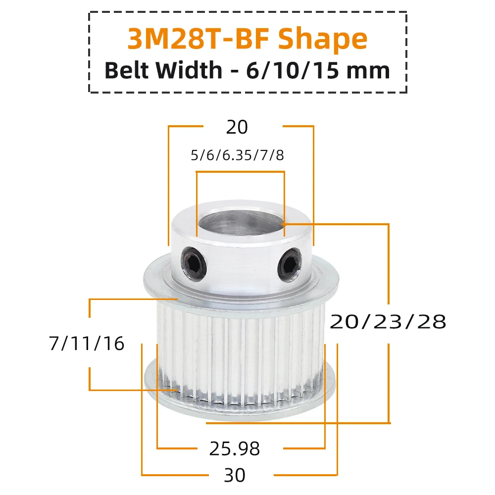3M28T синхронный ремень шаг шкива 3 0 мм круглый дуговой зуб алюминиевый шкив ширина