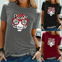 2022 womens hot selling tiger head cartoon casual round neck loose short sleeved pullover t shirt casual office all match tops