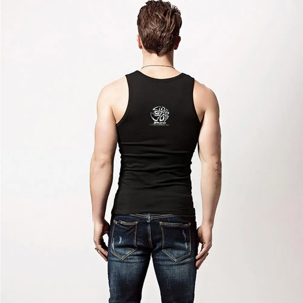 

Great Male Vest Round Neck Streetwear Summer Fashion Men Tank Top Elastic Fitness Vest for Home