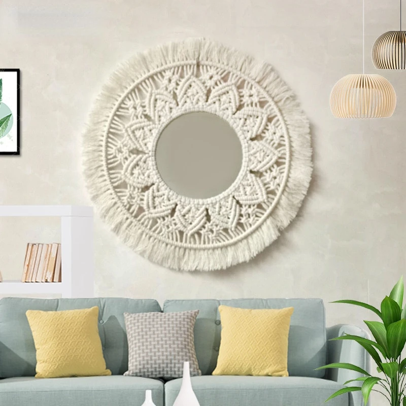 

Туалетное зеркало ручной работы с хлопковой веревкой, Тканое декоративное зеркало, гостиная, диван, Настенный декор, гобелен, спальня, ванна...