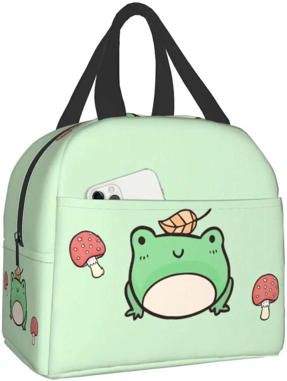 Cute Frog With Mushroom Lunch Box Bento Box Insulated Lunch Boxes Reusable Waterproof Lunch Bag With Front Pocket For Travel