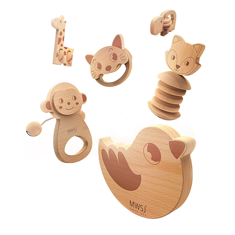 Деревянная игрушка Монтессори кольцо Iwood для шлифовки зубов геометрическая