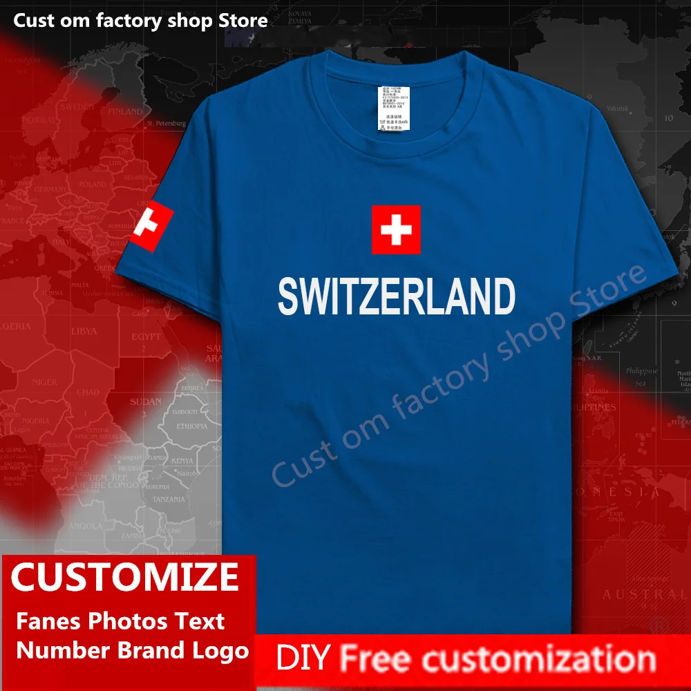 

SWITZERLAND Country Flag ​T shirt DIY Custom Jersey Fans Name Number Brand LOGO Cotton T-shirts Men Loose Casual Sports T-shirt