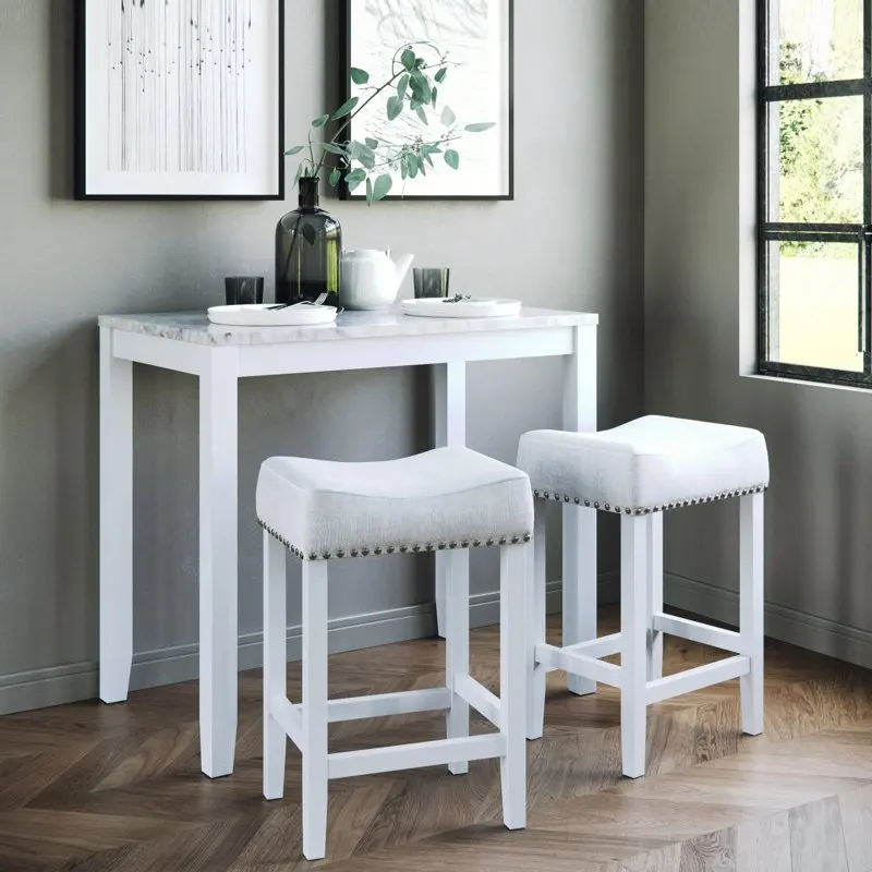 

Обеденный набор из трех предметов Viktor, кухня, паб, стол, мрамор, белая деревянная основа, цвет серый, ткань