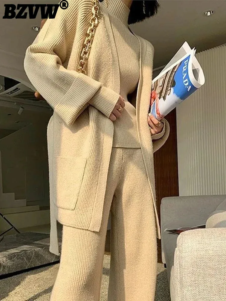 BZVW повседневный комплект из трех предметов женская водолазка вязаный кардиган