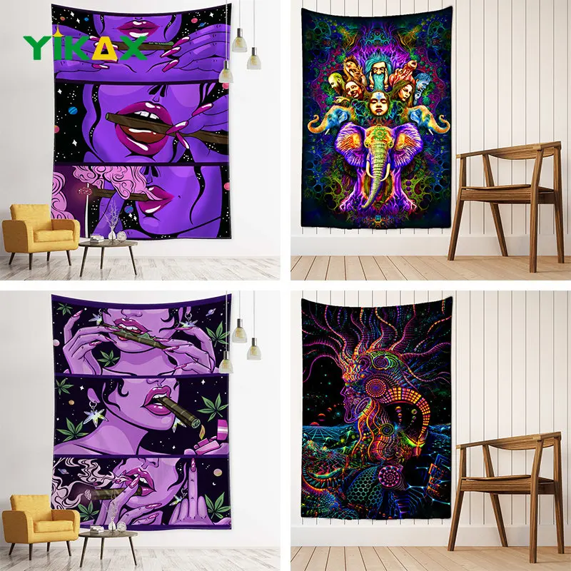 

Psychedelic Portrait Tapestry Living Room Wall Hanging Cloth Witchcraft Hippie Bohemian Dormitory Home Decor Bedroom Tapestries
