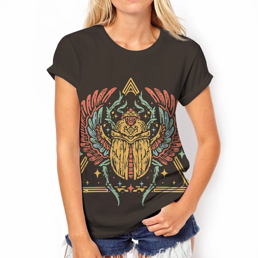 

2023 New Women's Fashion 3d Round Neck Street Ancient Egypt Retro Casual Top Large Size Short Sleeve Summer Print T-shirt
