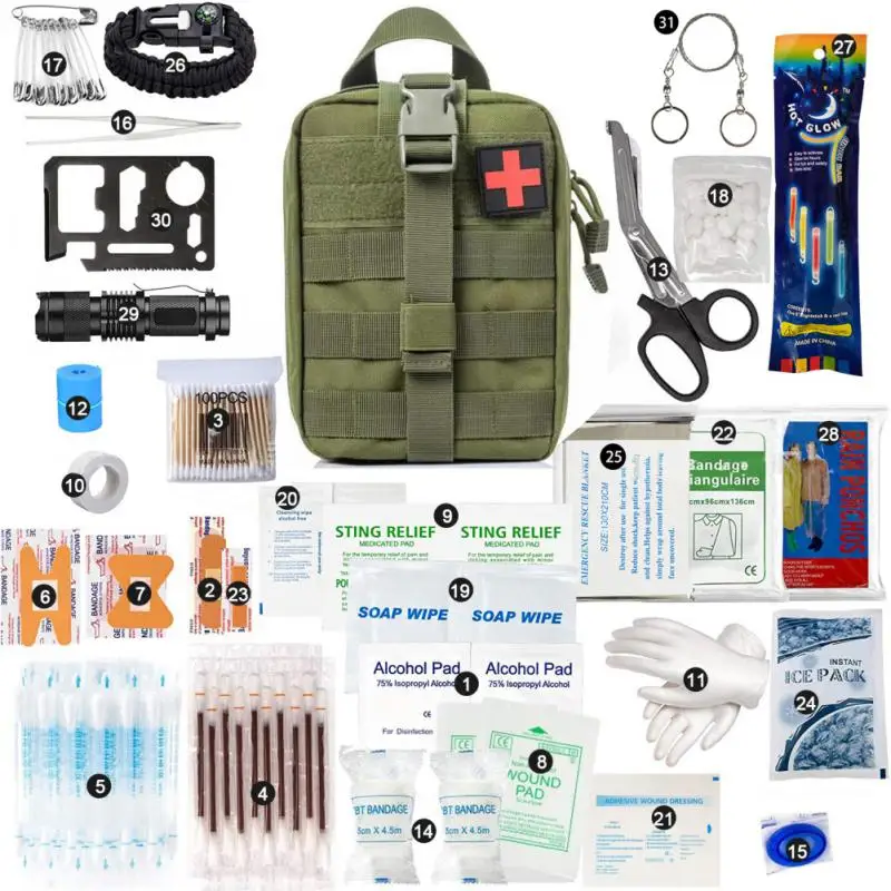 

Camping Survival Equipment Backpack Medical Emergency Survival First Aid Kit Military Tactical Tourniquet Bandage SOS Bag 2
