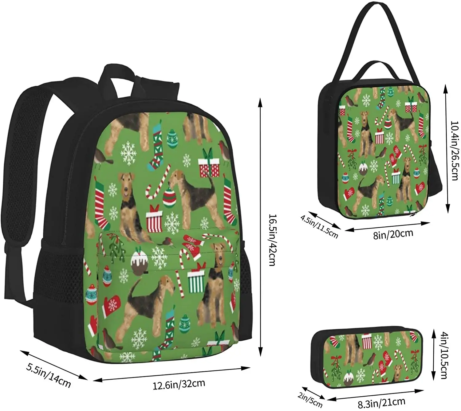 Kids School Backpack Christmas Dog Schoolbag Travel Bag Casual Daypack Lunch Bag Pencil Case for Boys Teens Girls 3pcs Sets