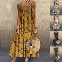fashion summer maxi dress women print sundress casual sleeveless spaghetti straps vestidos female robe femme floral lady dress