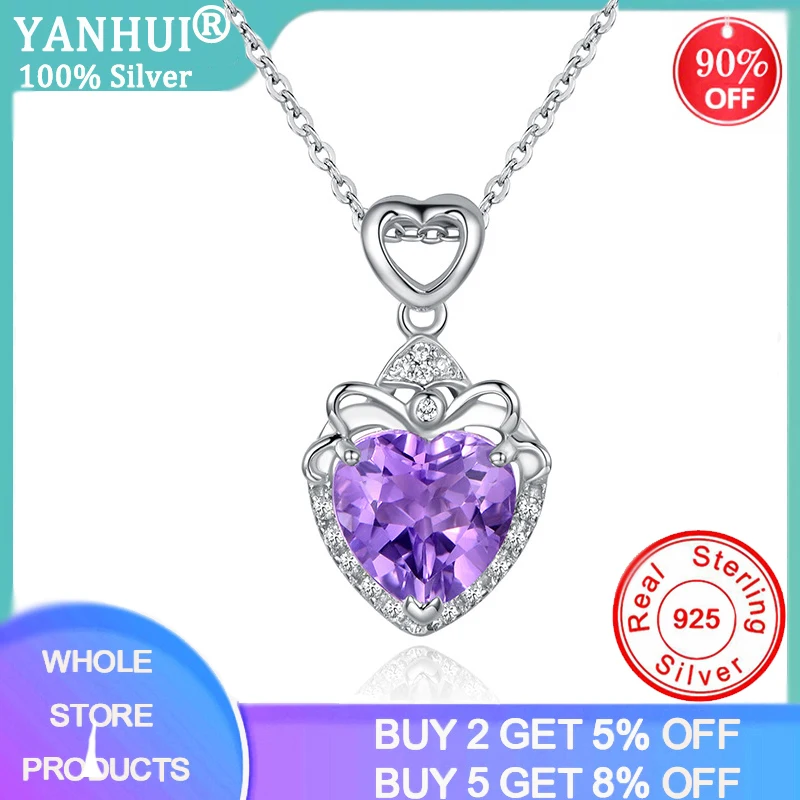 

YANHUI Fashion Romantic Double Heart Flower Pendant Necklace with Zircon Tibetan Silver Necklace For Women Gift Jewelry