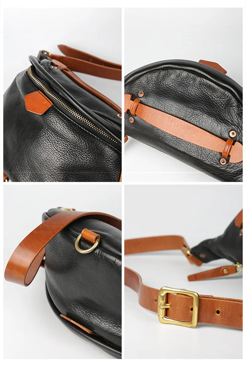 Fashion casual luxury genuine leather men's chest bag organizer designer high quality real cowhide outdoor black crossbody bags