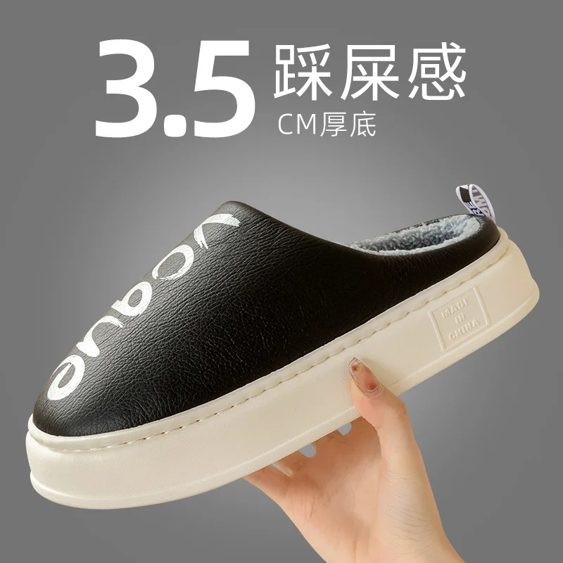 Winter Cotton Slippers Women Man Home Indoor Shoes Warm Plush Shoes Waterproof Unisex House Slippers Hairy Thick Soled Slides Co