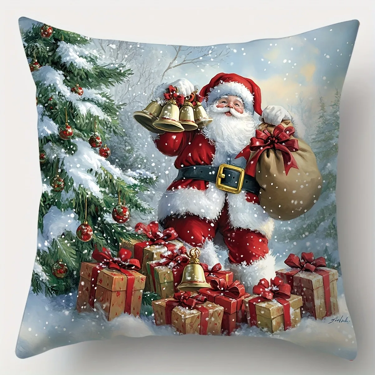 Christmas Throw Pillow Cover with Santa Claus Snowman and Polar Bear Zipper Machine Washable Home Decor