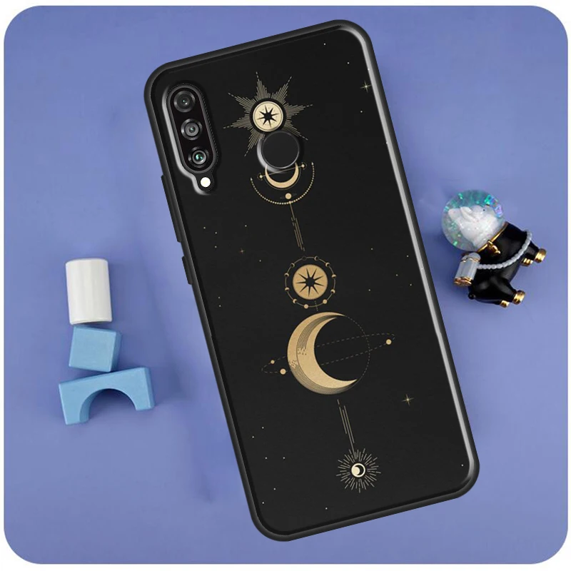 Фото Чехол для Huawei Nova 3i 7i 8i 11i 12i 9 10 SE Y60 Y61 Y70 Y72 Y73 Y90 Y91 P20 P30 P40 Lite с дизайном «Галактика, Луна, Звезды, Фазы, Тотем» №2