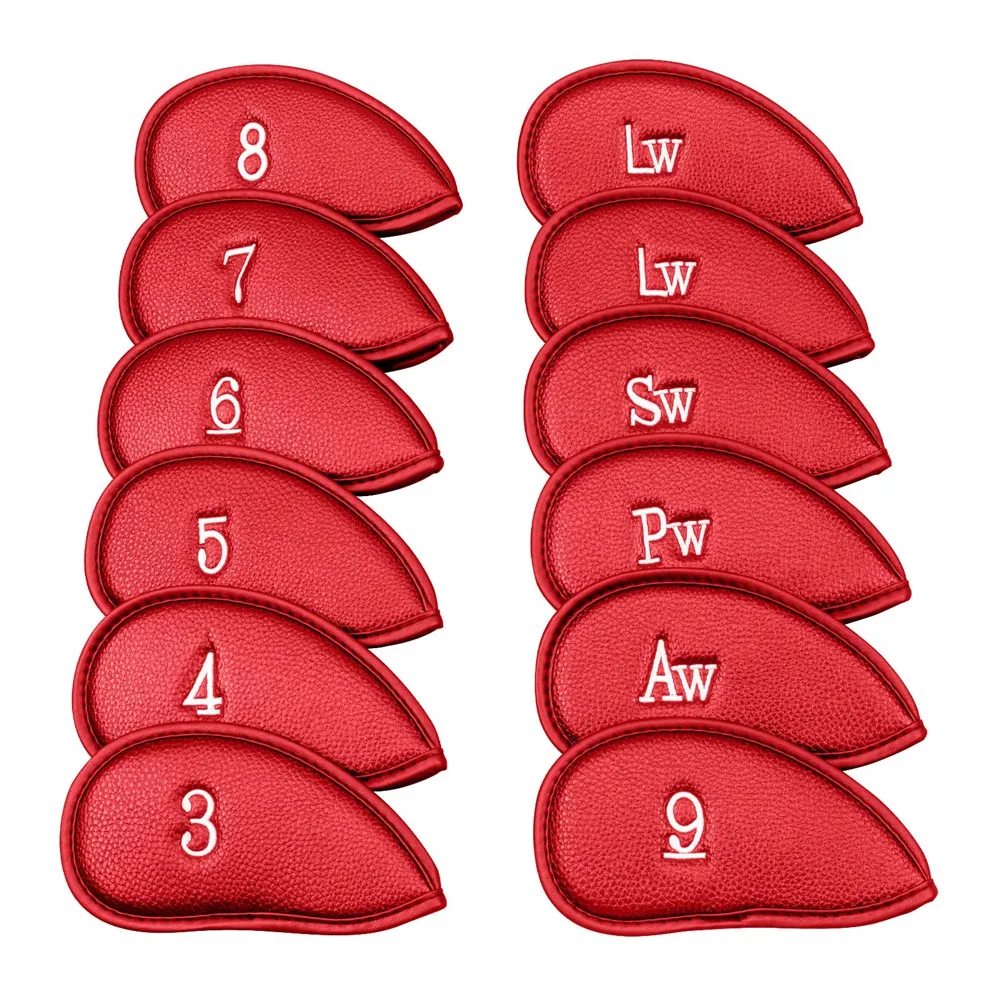 

Golf Club Covers for Irons-12Pcs PU Leather Golf Head Covers Set Fit Most Iron Clubs Red