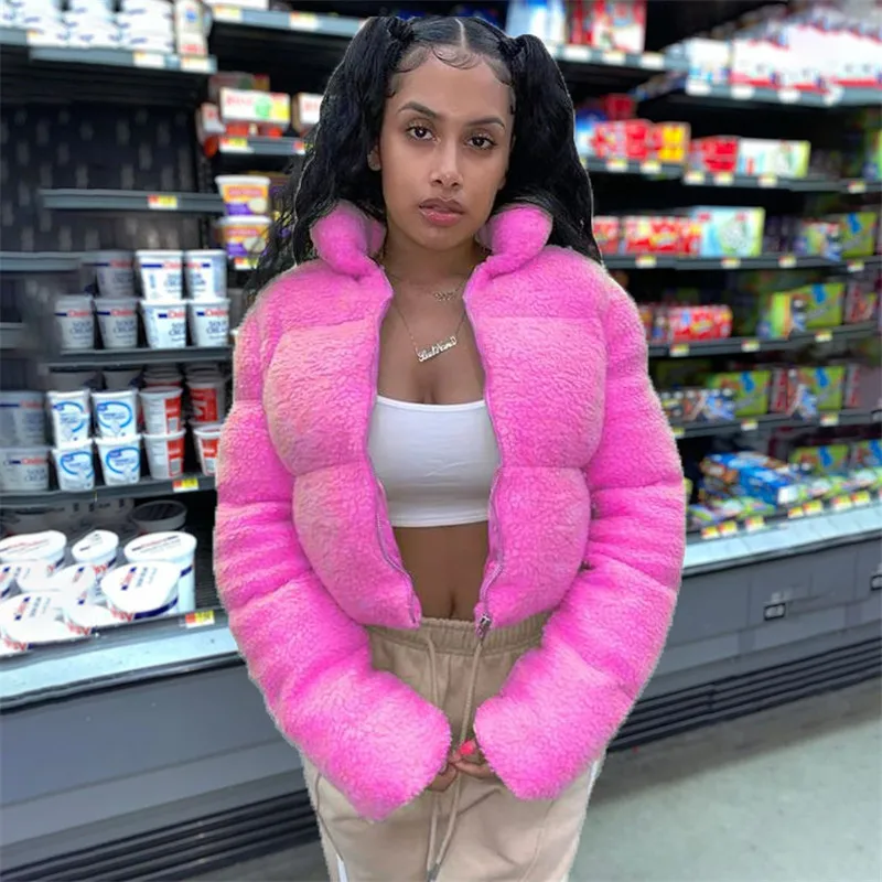 Women Bubble Coats 2021 Winter Solid Cotton Overcoat Fashion Cropped Puffer Thickened Jackets Parkas Female Casual Outwear Tops