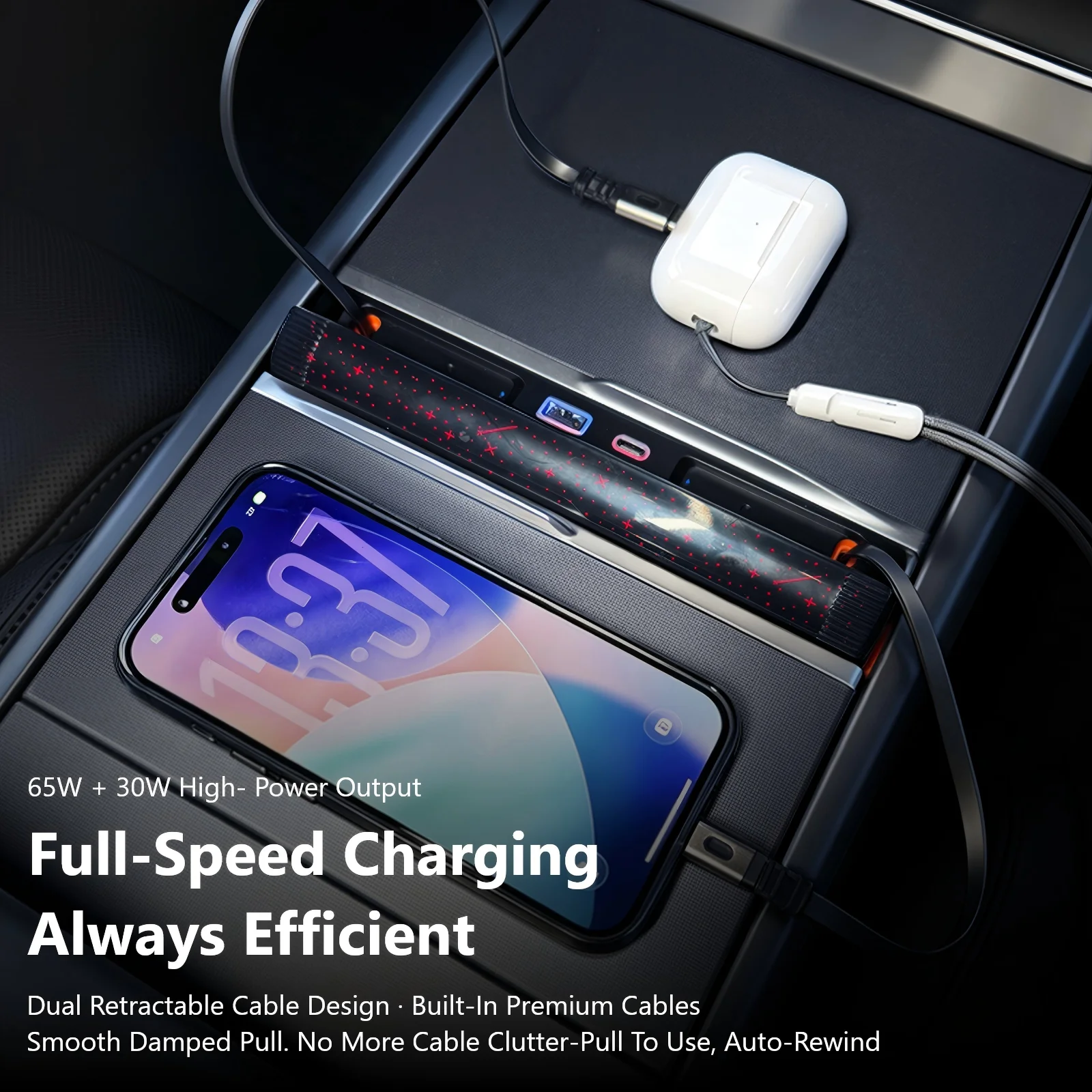 Фото USB-хаб Starlight для центральной консоли Tesla Model 3 Highland/Y Juniper/Y L, интеллектуальная выдвижная магнитная док-станция с быстрой зарядкой 65 Вт №4