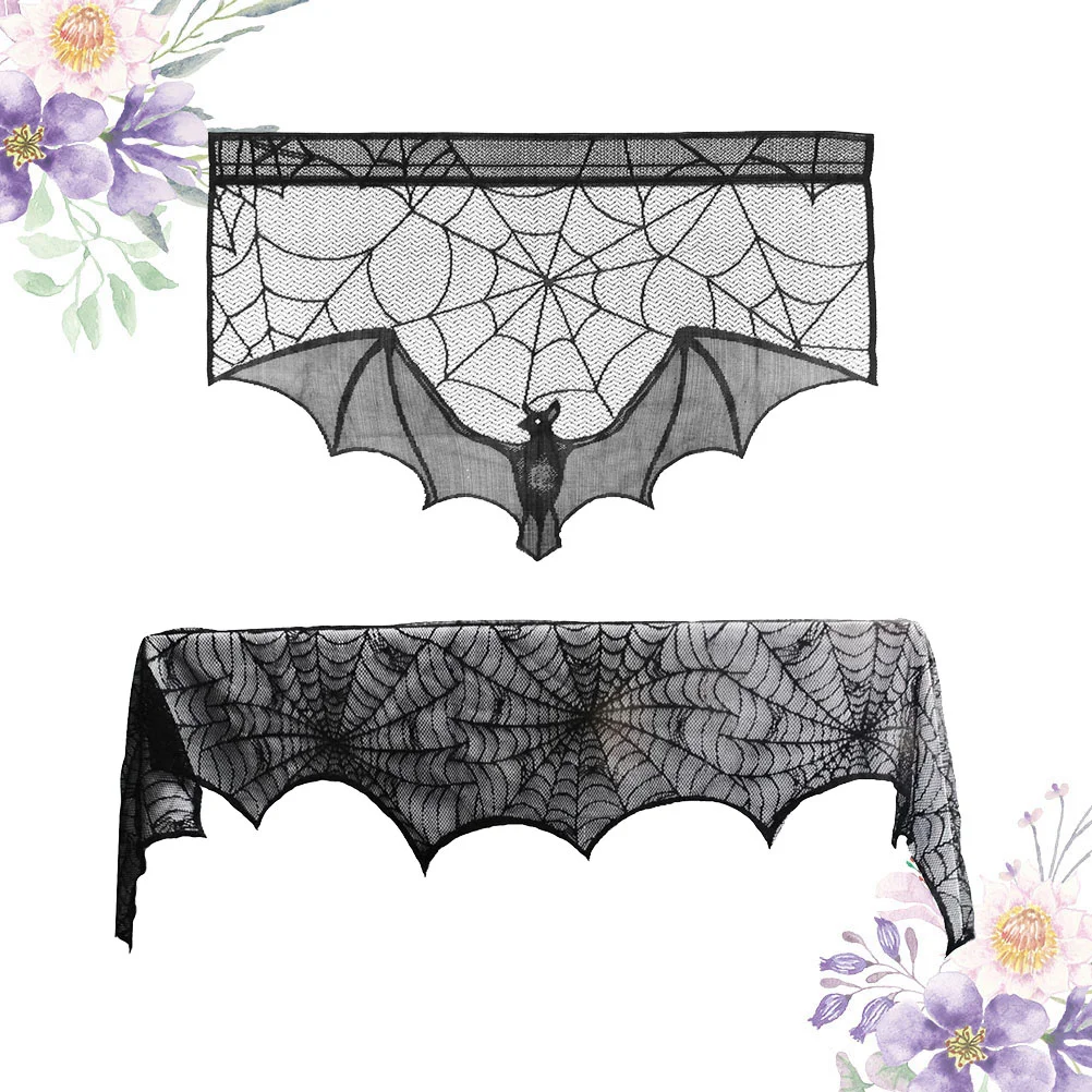 

Fireplace Table Clothcover Spider Lace Bat Decor Tablecloth Topper 3D Scary Web Cobweb Scarf Lampshade Party Curtains Gothic