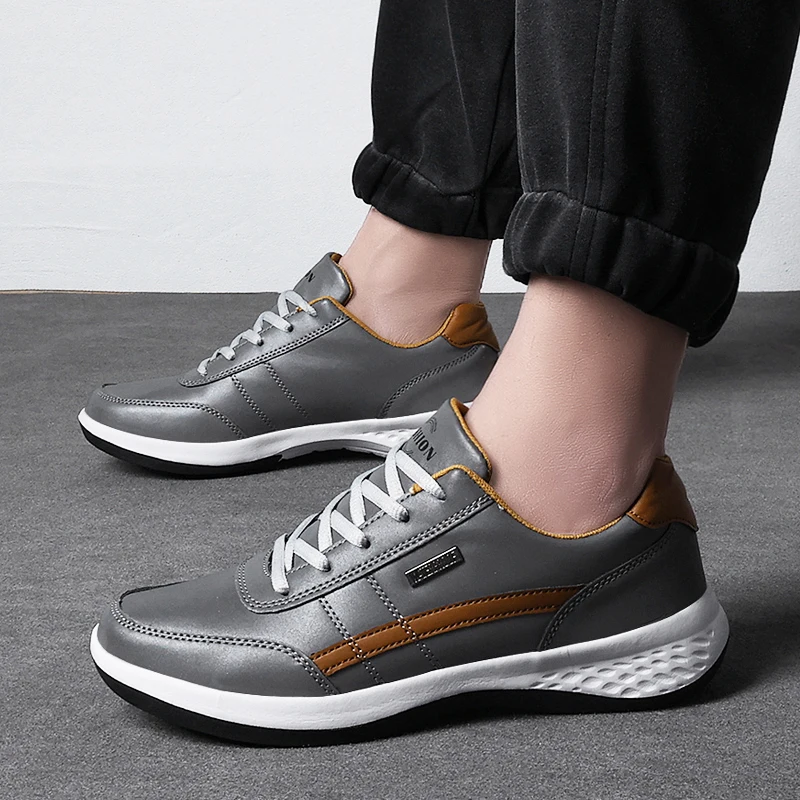 Men Shoes Fashion Sneakers Trend Leather Non-slip Footwear Man Vulcanized Sneakers