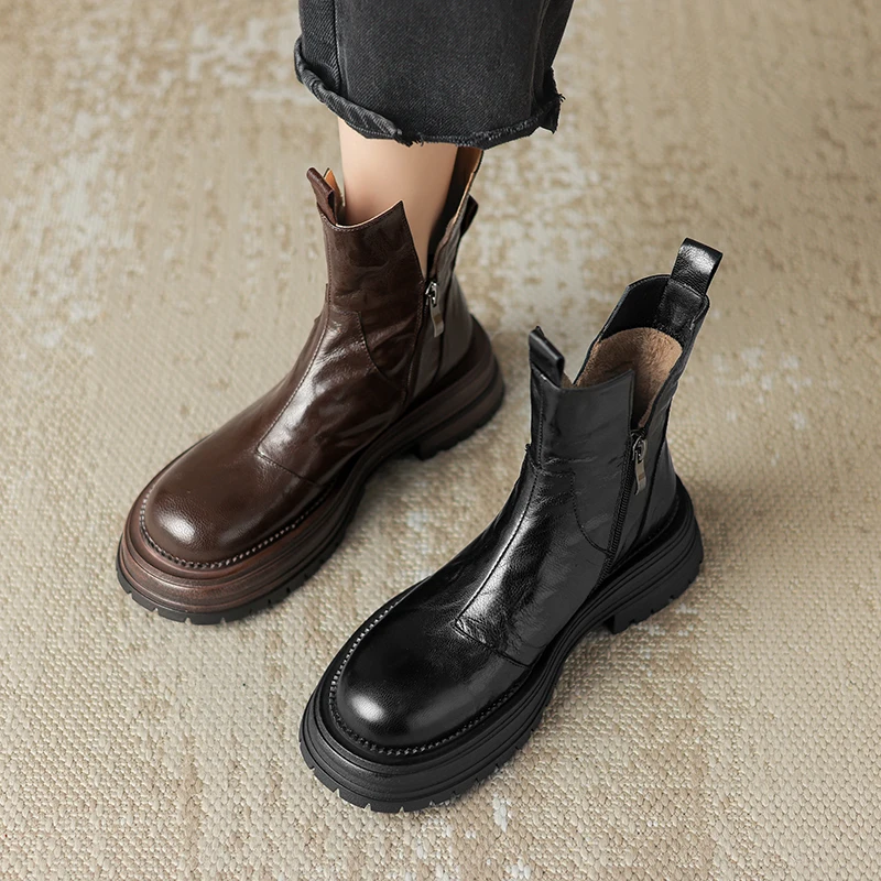 Новинка 2024 женские ботильоны из натуральной кожи 22-25 см ботинки на платформе в