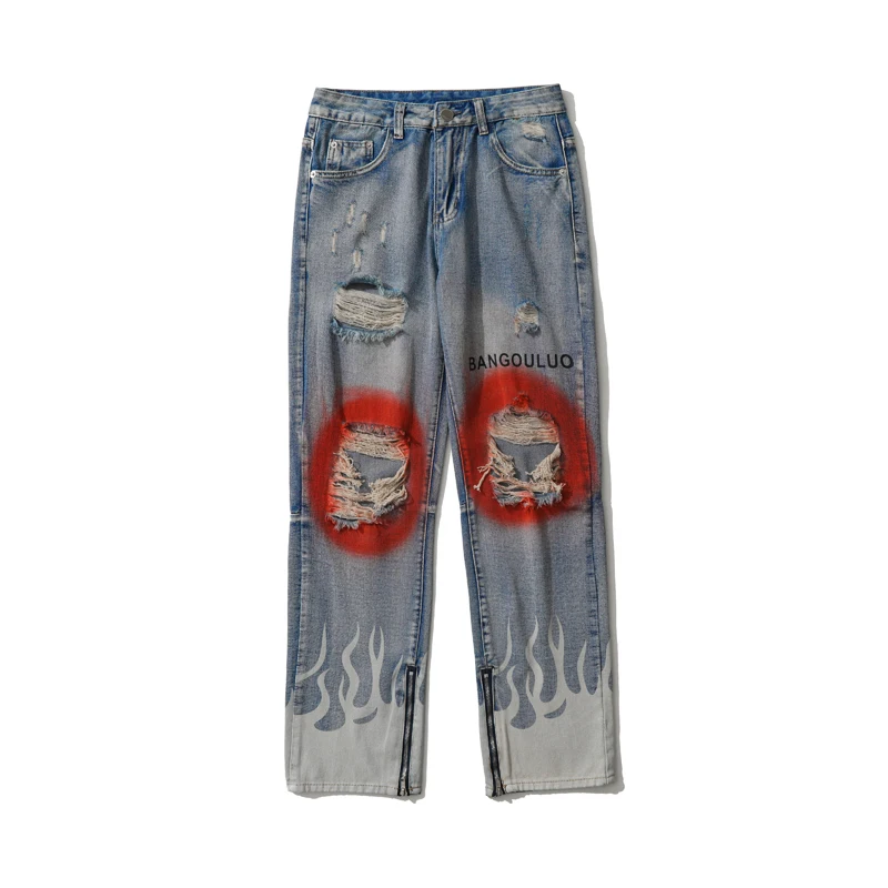 Jeans American High Street Ripped Jeans Men Ins Trend Niche Design Hiphop Pants Y2k Aesthetic Pants INS Hot Sale Men Jean Casual